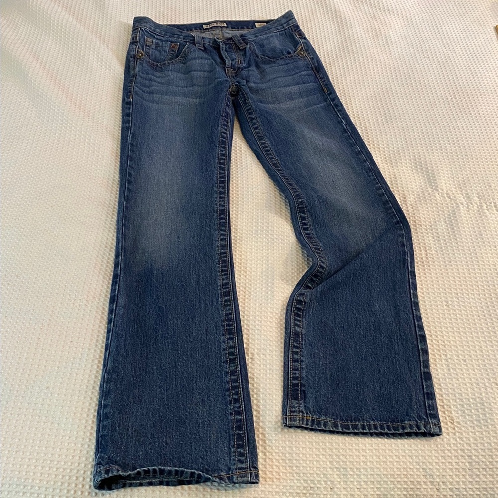 MEK Buckle Peterson Slim Boot cut button fly embroidered pocket jeans 30 x 32
